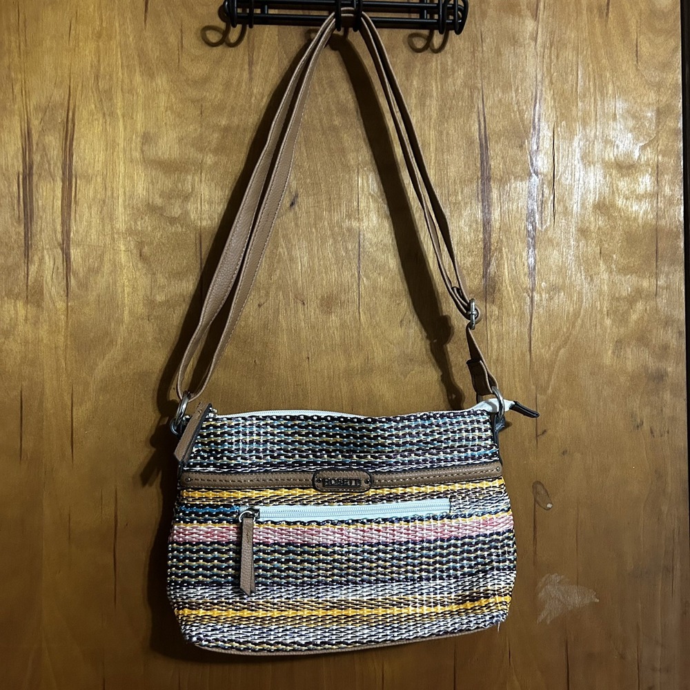 Rosetti Purse Adjustable Crossbody Shoulder Strap Multicolor Stripe Basket Weave